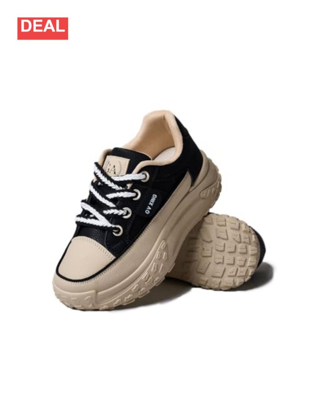 Faux Leather Lace Up Platform Sneakers Breathable Non Slip Walking Shoes